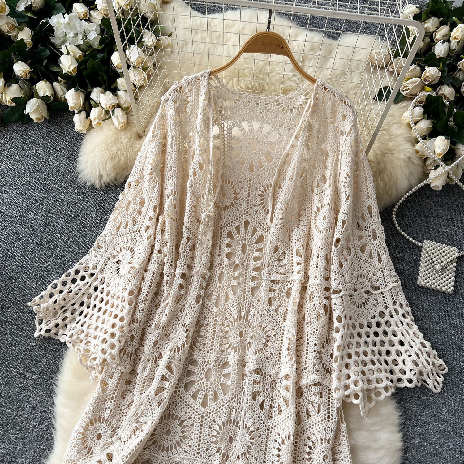 Basics Slim Casual Midi Dress for Women Hollow Out Lace Dress